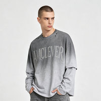 T-shirt vintage délavé et vieilli pour homme, col rond, effet dégradé Monkey Wash, déchiré à la main, ensemble deux pièces, manches courtes, streetwear