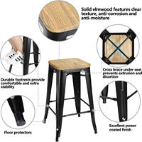 Tabourets de bar en métal DISHIM de 30 pouces, hauteur comptoir, avec siège en bois, durables, empilables, pour salle à manger et salon, intérieur et extérieur