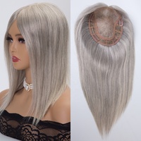 Topper de cheveux brésiliens vierges respirant 6x7 (4*6) à base mono, couleur sel et poivre, 12 pouces, densité 130%, lisse et soyeux
