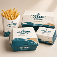 Boîte à emporter en papier pour restaurant, emballage alimentaire personnalisé avec logo, pour hamburgers, poulet frit, frites, conteneur jetable, marque privée.