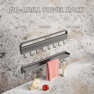 Toallero Plegable Moderno para Baño, Sin Perforaciones, Montado en la Pared con 6 Ganchos, para Baño y Cocina - Product Image 2