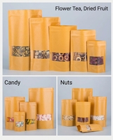 Sachet Doypack en papier kraft personnalisé avec logo imprimé, fenêtre transparente et fermeture éclair refermable pour aliments, snacks, café et céréales