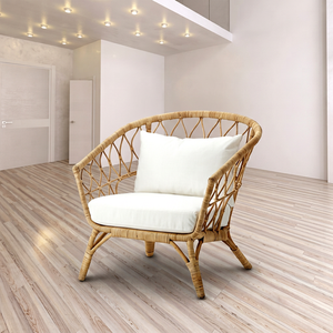 Chaise de bistrot classique avec accoudoirs en bambou courbé et coussin de dossier, idéale pour chambre, parc, jardin, salon, balcon, café - Product Image 1