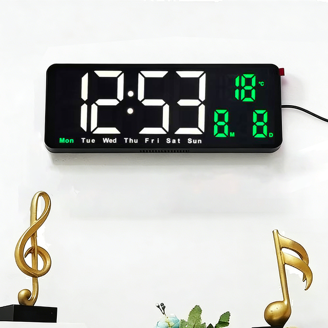 Home Deco Electric LED Digital Wall Clock with Temperature Week Calendar USB Powered ABS Material Art Design for Living Rooms