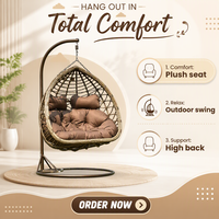 Offre Spéciale : Fauteuil Suspendu Double en Rotin Moderne pour Patio, Utilisation Intérieure et Extérieure, avec Repose-Pieds