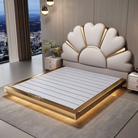 Lit en cuir de luxe italien, meuble de rangement moderne pour chambre à coucher, lits en bois rembourrés, lit king/queen size