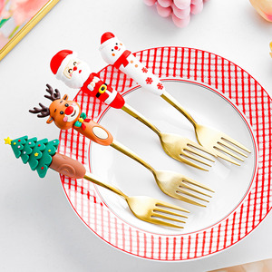 Juego de cucharas navideñas de acero inoxidable con diseño de dibujos animados para niños, regalo navideño - Product Image 2