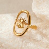 Bague ouverte en acier inoxydable R213T plaqué or 18 carats PVD avec fleurs séchées en résine, bijoux en gros, étanche, hypoallergénique, bague statement