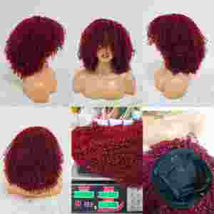 Letsfly $57 Peluca de Cabello Humano Bob de 14 Pulgadas, 350% de Densidad, Rizada Kinky con Flequillo, Sin Encaje, Fabricada a Máquina, Venta al por Mayor de Fábrica, 320 Gramos - Product Image 3