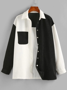 King Young Casual in velluto a coste bicolore con colletto ribaltabile a tracolla a manica lunga monopetto da donna - Product Image 5