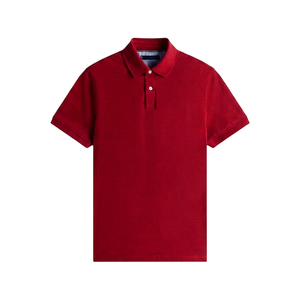 Polo de Manga Corta Rojo para Hombre, Estilo Casual, Color Sólido, Diseño con Botones, Corte Regular, Tejido de Algodón Transpirable - Product Image 1