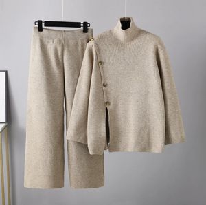 Pull col roulé en maille fendue <span class=keywords><strong>MULU</strong></span>, pull col roulé uni pour femme, pantalon large décontracté thermique anti-rides pour l'hiver, deux pièces, 440g - Product Image 2