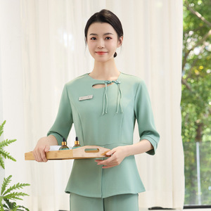 Women Beauty Salon Uniform Mid Sleeve Polyester Elegant Technician Suit For Spa Massage Foot Bath Ear Cleaning - Product Image 1
