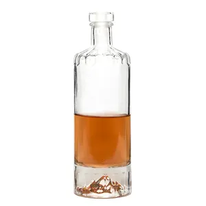 Benzersiz şekli 750ml özel tasarım cam likör şişesi 500ml rum viski votka cam tıpa şişe
