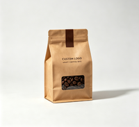 Pochette en papier kraft brun recyclable 250g 500g 1kg vide à fond plat pour emballage de grains de café, sac à café refermable avec valve