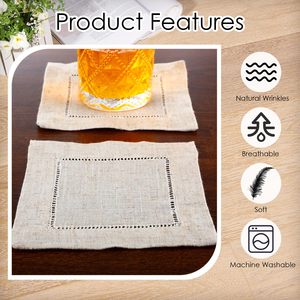 Serviettes <span class=keywords><strong>de</strong></span> cocktail personnalisées en mélange coton-lin, 6x6 pouces, petites serviettes en <span class=keywords><strong>tissu</strong></span> à ourlet festonné, réutilisables, pour fêtes, mariages, bars - Product Image 3