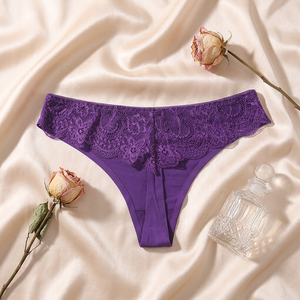 Solid Color Eyelash Lace Women <b>Thong</b> Panties Soft Stretchy Low Waist Minimalist Sexy Ladies T-back Plus Size <b>Seamless</b> Panties - Product Image 4