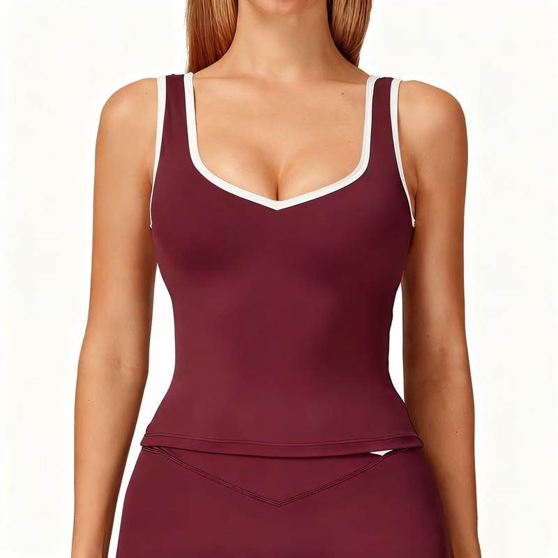 V-neck v Back Sleeveless Vest Tank Women Slim Fit Sports Bra Top Color Contrast Long Bras Yoga Running Tops for Gym Tennis