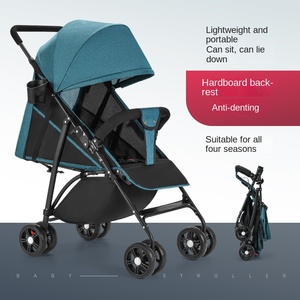 Poussette parapluie légère et pliable en acier inoxydable, inclinable, système de voyage portable, 4 roues, à pousser à la main pour bébé - Product Image 1