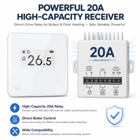 Termostato Inalámbrico Digital WiFi HY213RF con Control Tuya, Sistema de Calefacción Central con Ahorro de Energía, para Suelo Radiante, con Receptor, Compatible con Smart Life