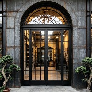 Portes d'entrée extérieures à double battant en teck massif, portes principales modernes américaines à arche ronde pour maisons - Product Image 6
