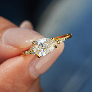 Edle Schmuckstücke Anlaufgeschütztes 925 Silber 1ct Perlen-Schliff Moissanit Diamant Wassertropfen Verlobungsringe für Damen - Product Image 6