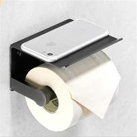 Aluminium Wall Mount Zwart Toiletrolhouder Met Telefoon Plank Wc Tissue Houder Wc-papier Rolhouder