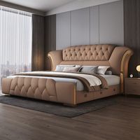 Lit en bois avec structure et trois tiroirs, en cuir véritable, pour chambre à coucher – Vente directe usine