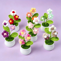 Pot Bunga Daisy Rajutan Tangan dari Kain Lembut, Mini Pot Bunga Ringan untuk Dekorasi Meja, Mobil, Rumah, dan Hadiah