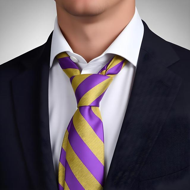 Formal Occasion Standard Solid Purple Yellow Color Striped Fraternity Social Group Greek Letters PSI Phi Necktie Tie for Men