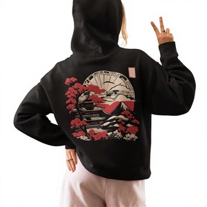 Sweat à capuche unisexe personnalisé en molleton noir avec impression au dos, style japonais, pour la vente en gros – Fabricant OEM ODM - Product Image 1