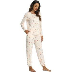 Conjunto de Pijama para Mujer, Camiseta de Manga Larga con Pantalones Jogger, Ropa de Dormir, Ropa de Estar por Casa, Viscosa de Bambú, Cómodo y Suave - Product Image 2