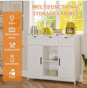 Gabinete de barra de café <span class=keywords><strong>blanco</strong></span> 2 estantes ajustables 3 cajones 2 puertas Almacenamiento de madera para baño cocina sala de estar - Product Image 3