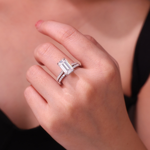 Anello in Argento Sterling con Moissanite VVS1 Smeraldo, Anelli con Gemme per Matrimoni, Fabbrica di Gioielli Jiuzuan, <span class=keywords><strong>Set</strong></span> di Anelli di Lusso con Moissanite - Product Image 2