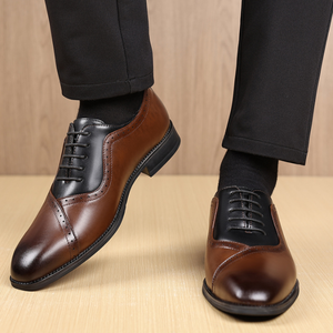 Zapatos de hombre 2025, zapatos de cuero con cordones y punta cuadrada, zapatos de cuero de talla grande para hombre de alto mando para hombre - Product Image 2