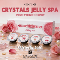 Kit Spa Détoxifiant 4 Étapes Velours Rose avec Cristaux et Gelée, Soin des Pieds Deluxe avec Trempage Minéral, Fournitures ODM Personnalisées en Gros pour Ongles