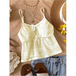 เสื้อครอปท็อป FOXA สำหรับเด็กผู้หญิง สไตล์โบโฮ แต่งโบว์  แบบเว้า  สายเดี่ยว คอวี  ทรงเบบี้ดอลล์  ผ้าฝ้ายใยไผ่ ระบายอากาศได้ดี - Product Image 5