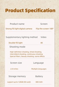 كاميرا رقمية طراز عتيق 64 ميجابكسل 4K نقطة وكاميرا تصوير مع تسجيل فيديو تكبير 4X - Product Image 6
