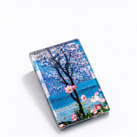 Aimant de réfrigérateur personnalisé en acrylique rectangulaire avec sable mouvant, paysage scénique, paillettes liquides flottantes, autocollant magnétique pour réfrigérateur