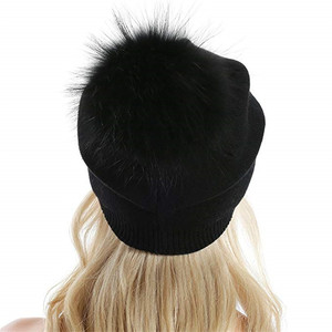 Gorro de Invierno en Oferta, Gorro de <span class=keywords><strong>Lana</strong></span> Tejida para Mujer, Gorro de Cachemira Sólido Personalizado, Gorro con Pompón de Piel - Product Image 4