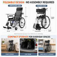 Fauteuil roulant manuel multifonction pliable et inclinable en acier au carbone avec plateau repas 24'' à roues solides et repose-jambes réglables, capacité 100 kg