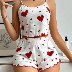 European and American Women's Knitted Pit Stripe Print <b>Sweet</b> Camisole Pajamas - Product Image 5
