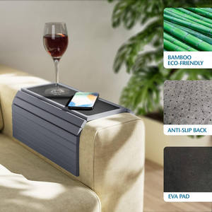 Bamboo Folding Couch Cup Holder Food Drink Snack Remote Control and Phone <strong>Armchair</strong> Sofa Couch Arm <strong>Table</strong> <strong>Tray</strong> for Wide Couches - Product Image 5