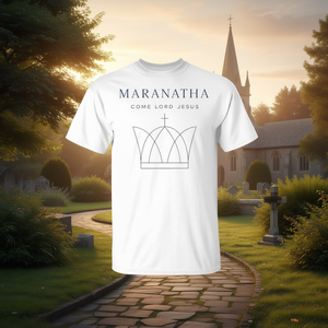 T-shirt chrétien Maranatha, design minimaliste moderne, vêtements unisexes blancs - Product Image 3