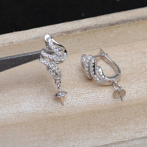 S925 Silver Crown <b>Earring</b> Empty <b>Holder</b> DIY Accessory for Pearl Jewelry Gold Plated 8-9mm JG6010 Semi-Finished Product - Product Image 3