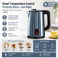 Bouilloire électrique 2,5 L 60 ° Chauffe-eau électrique en acier inoxydable à température constante, finition brossée, prise EU, OEM