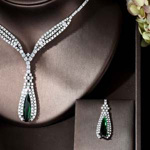 Hibride เครื่องประดับ2ชิ้นทรงหยดน้ำลูกบาศก์เซอร์โคเนียสำหรับผู้หญิงชุดต่างหูชุบทองคำขาว N-974ของขวัญแต่งงาน - Product Image 3