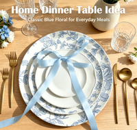 Assiettes de présentation florales bleues de 13 pouces en gros, sous-assiettes classiques en plastique durable pour la décoration de mariages, banquets et fêtes (vente en gros)