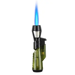 便携式时尚丁烷气体火炬打火机可再填充迷你防风蓝色喷射火焰火炬打火机批发