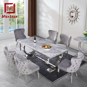 Đồ Nội Thất Phòng Khách Hiện Đại Arianna Bàn Ăn Bằng Đá Cẩm Thạch Đặt 6 Chỗ Ngồi Sang Trọng Sáng Thép Không Gỉ Bàn Ăn - Product Image 5